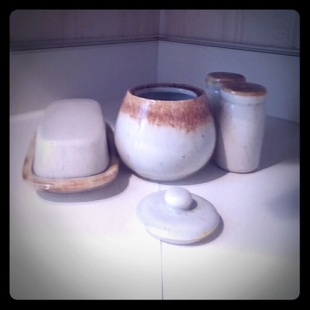 Butter Dish, Salt and Pepper Shakers Set, Creamer